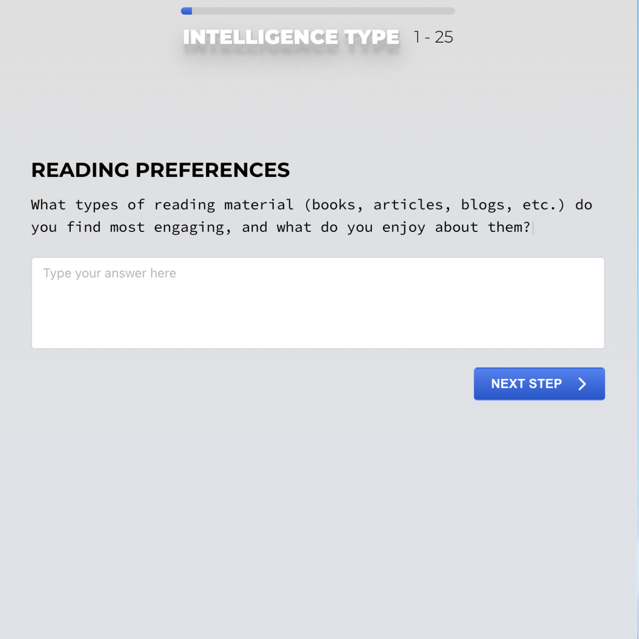 Mental Portrait assessment page