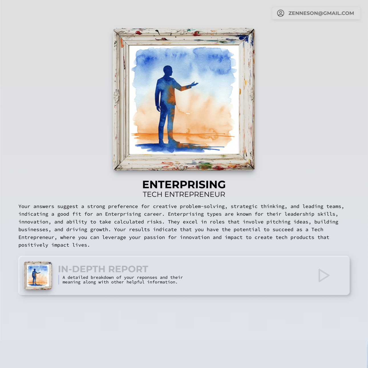 Mental Portrait results dashboard