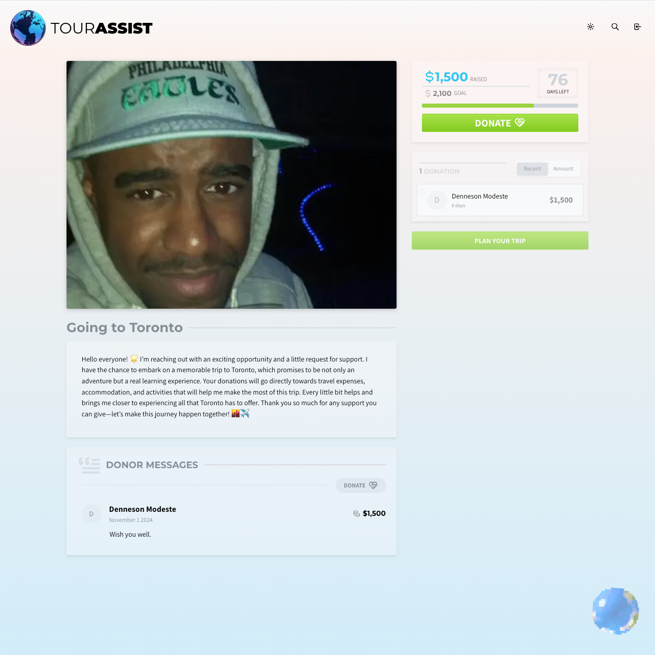 Tourassist trip planning interface